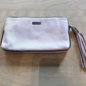 Milly Astor baby pink leather clutch with band & tassel